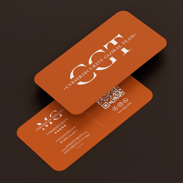 Cartão De Visita Cybersecurity IT Monograma Moderno Laranja (Cybersecurity Monogram Modern Orange Business Card
)