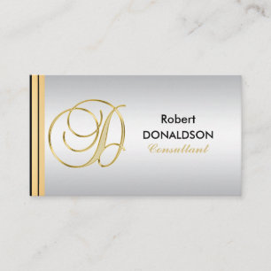 Cartão De Visita 'D inicial de prata preto Dourado Monogrammed