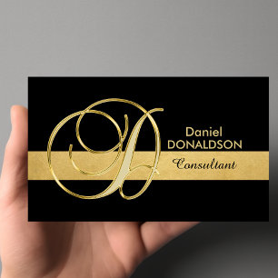 Cartão De Visita 'D inicial preto Dourado Monogrammed elegante