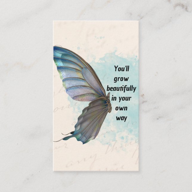 Cartão de visita da Borboleta Azul Beige (Frente)