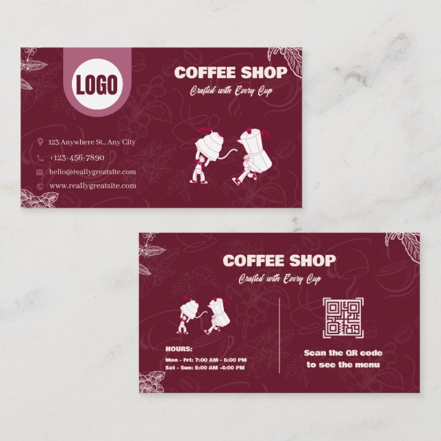 Cartão de Visita da Maroon Coffee Shop (Frente/Verso)