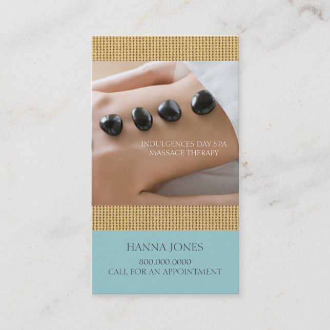 Cartão de visita da terapia da massagem dos termas (Frente)