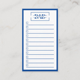 Cartão De Visita Dad Modern Blue Monogram To Do List 3.5" x 2"