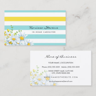 Cartão De Visita Daisies modernos Aqua e Stripes amarelas cuidam