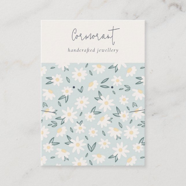Cartão De Visita Daisy Flora Aqua Blue Script Earrace (Frente)