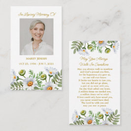 Cartão De Visita Daisy Memorial Photo Funeral Prayer Card