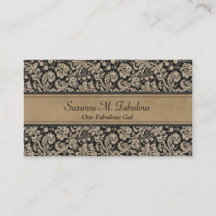 Cartão De Visita Damasco à moda elegante no creme escuro e no pret