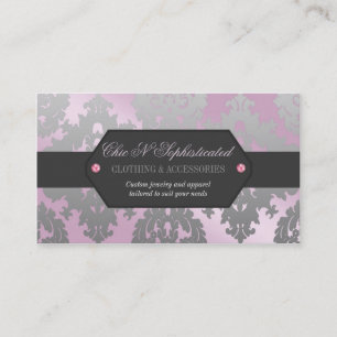 Cartão De Visita Damasco cor-de-rosa e de prata moderno