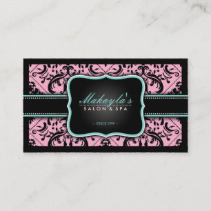 Cartão De Visita Damasco cor-de-rosa e preto elegante do vintage