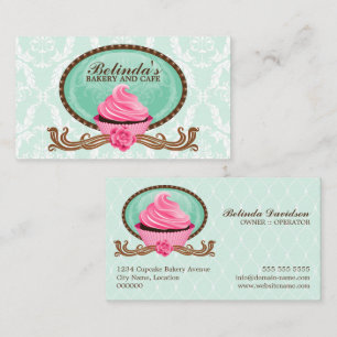 Cartão De Visita Damasco de Cupcake Elegante