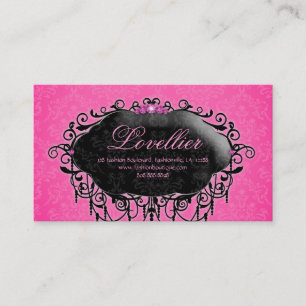 Cartão De Visita Damasco elegante do preto do rosa da jóia da form