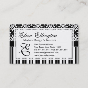 Cartão De Visita Damasco floral e listras do vintage elegante do