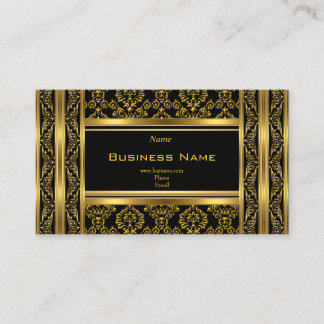 Cartão De Visita Damasco Floral Ornamentado Dourado Preto Elegante