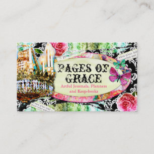 Cartão De Visita Damasco gasto do preto do encanto do vintage do GC