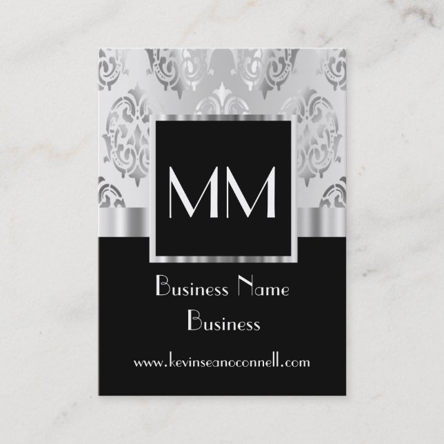 Cartão De Visita Damasco monogrammed preto (Frente)