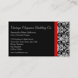 Cartão De Visita Damasco Preto/Branco com Moda Vermelha de Destaque