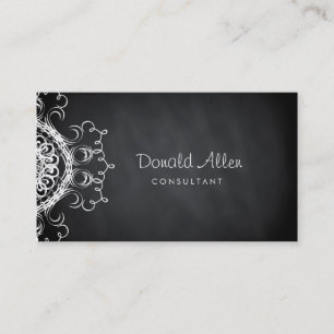 Cartão De Visita Damasco preto do profissional do vintage do quadro