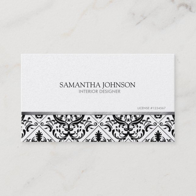 Cartão De Visita Damasco preto & Dourado moderno & elegante do (Frente)