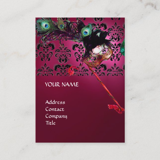 Cartão De Visita Damasco preto-e-branco da FESTA mascarada (Frente)