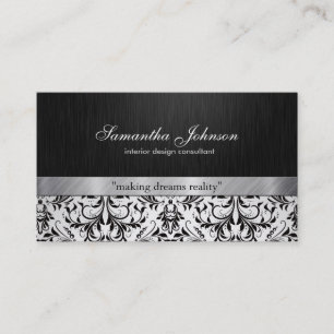 Cartão De Visita Damasco preto e branco elegante profissional