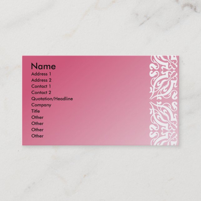 Cartão De Visita Damasco rosa e branco (Frente)