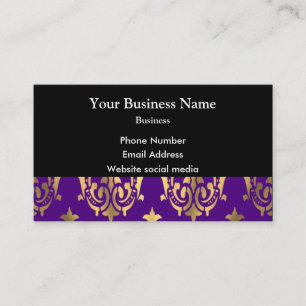 Cartão De Visita Damasco roxo e ouro a preto