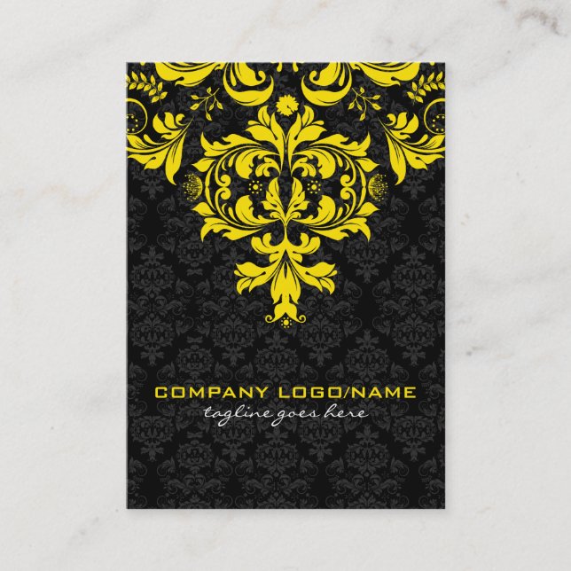 Cartão De Visita Damascos Florais Elegantes Pretos e Amarelos Vinta (Frente)