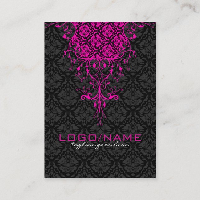Cartão De Visita Damascos Florais Elegantes Pretos e Rosa (Frente)