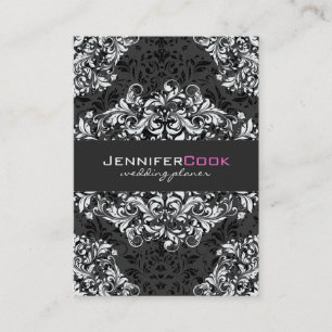 Cartão De Visita Damascos Florais Pretos e Brancos 3 Planejador de 