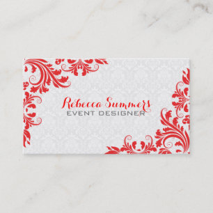 Cartão De Visita Damascos vermelhos elegantes do branco do laço
