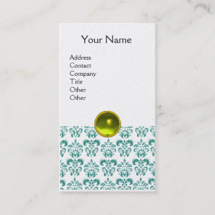 Cartão De Visita DAMASK BLUE MONOGRAM gem amarelo pérola