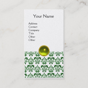 Cartão De Visita DAMASK DARK GREEN MONOGRAM gem amarelo