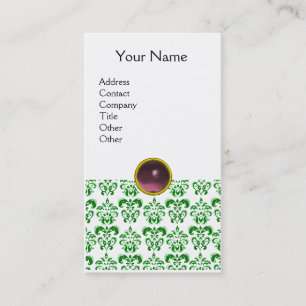 Cartão De Visita DAMASK GREEN MONOGRAM Gem branco-claro-roxo
