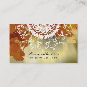 Cartão De Visita Damask Mandala Watercolor Artista Elegante Dourado