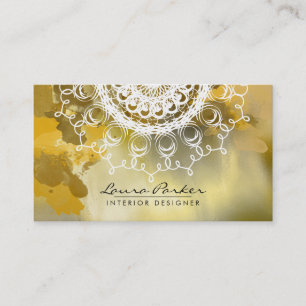 Cartão De Visita Damask Mandala Watercolor Artista Elegante Dourado