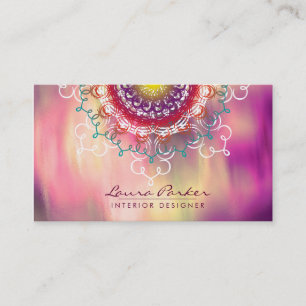 Cartão De Visita Damask Mandala Watercolor Artista Elegante Vintage