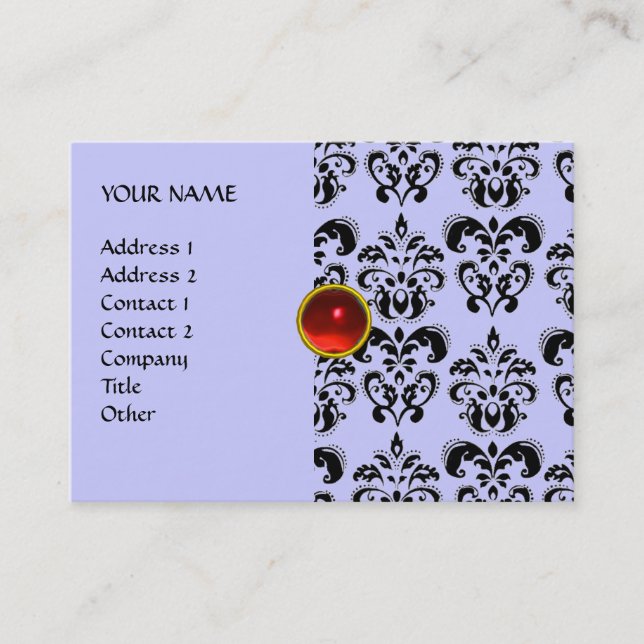 Cartão De Visita DAMASK MON RUBY vermelho violeta cinza dourado bri (Frente)