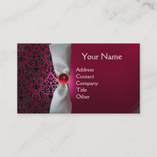 Cartão De Visita DAMASK MONOGRAM - Fita branca - Fita preta - rosa