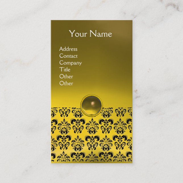 Cartão De Visita DAMASK MONOGRAM - gem amarela (Frente)