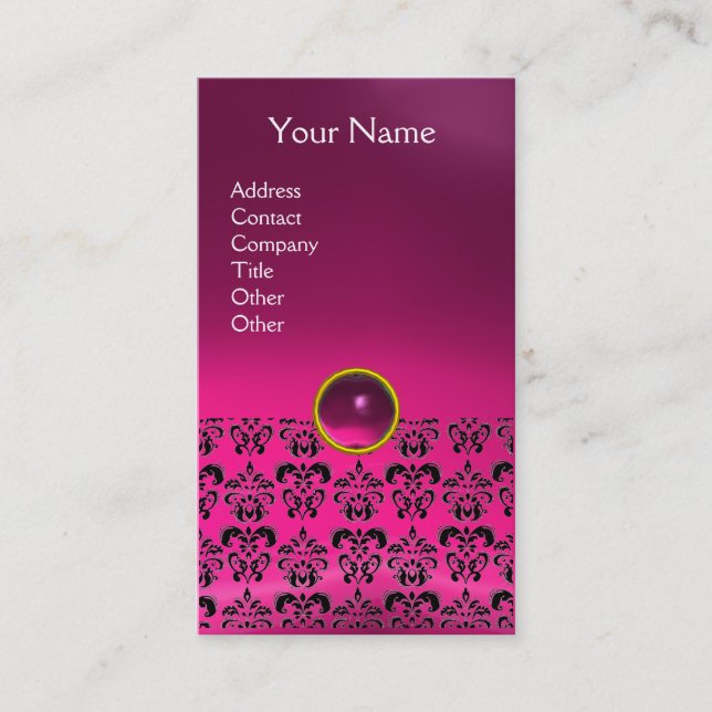 Cartão De Visita DAMASK MONOGRAM Gem cor-de-rosa fuchsia (Frente)