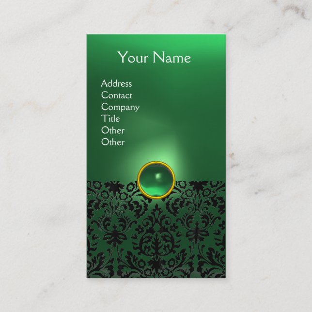 Cartão De Visita DAMASK MONOGRAM gem verde branca (Frente)