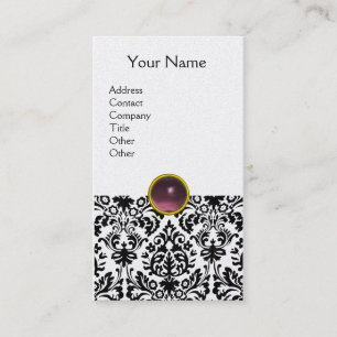 Cartão De Visita DAMASK MONOGRAM gema roxo claro platina
