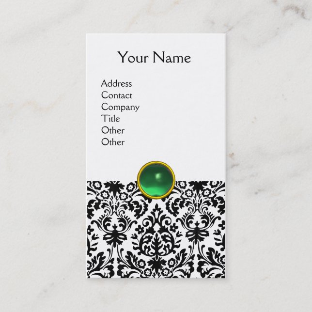 Cartão De Visita DAMASK MONOGRAM gema verde branco (Frente)