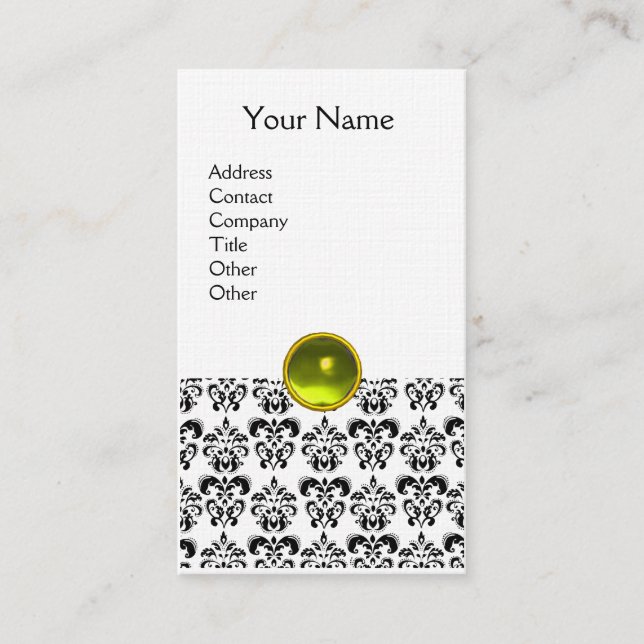 Cartão De Visita DAMASK MONOGRAM - linha amarela gem (Frente)