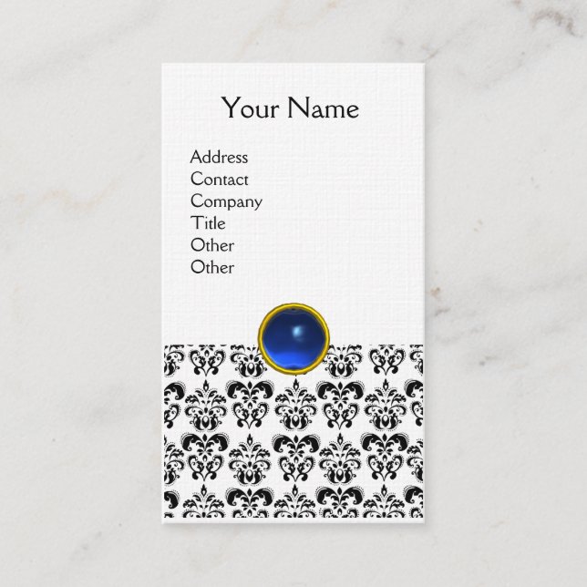 Cartão De Visita DAMASK MONOGRAM - linha azul gem (Frente)