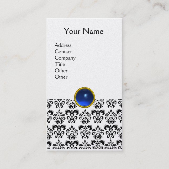 Cartão De Visita DAMASK MONOGRAM - pérola azul gem (Frente)