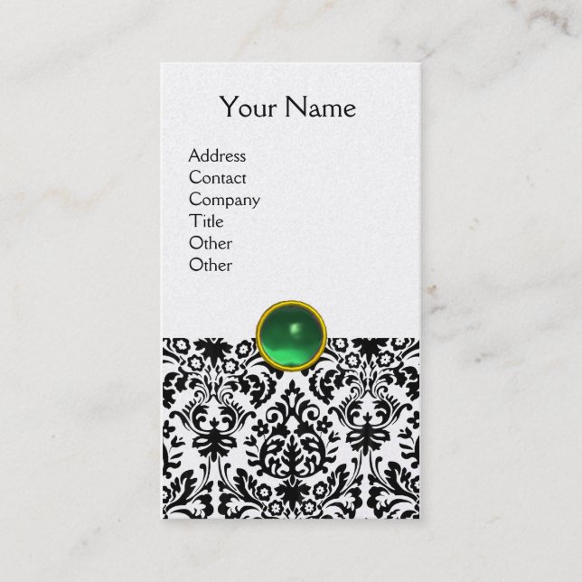 Cartão De Visita DAMASK MONOGRAM - pérola verde gem (Frente)