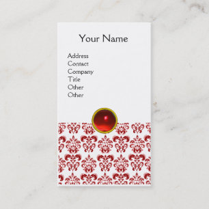 Cartão De Visita DAMASK RED MONOGRAM gem vermelho rubi claro