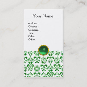 Cartão De Visita DAMASK VERDE MONOGRAMA gema verde branco