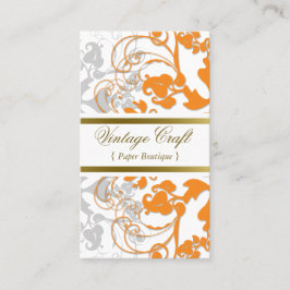 Cartão De Visita Damask Vintage Floral Flourish Chic Orange Elegant